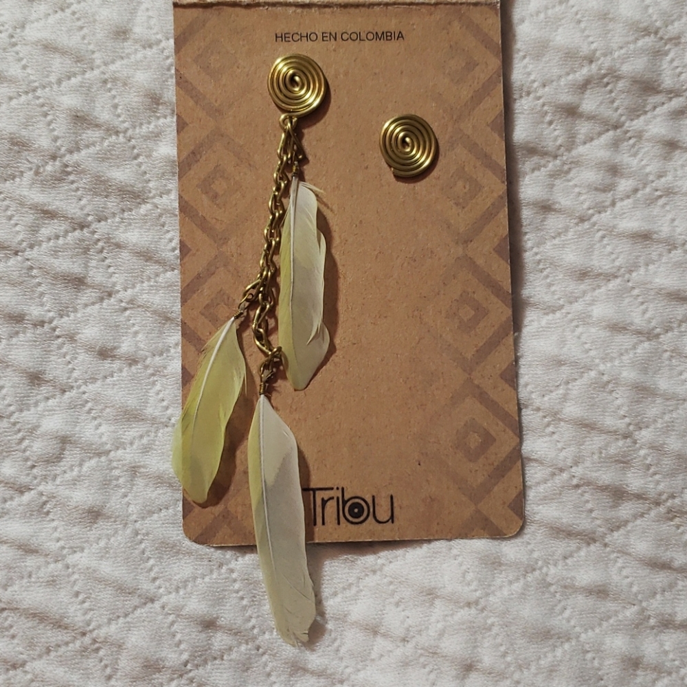 Authentic Yellow bird feather earrings